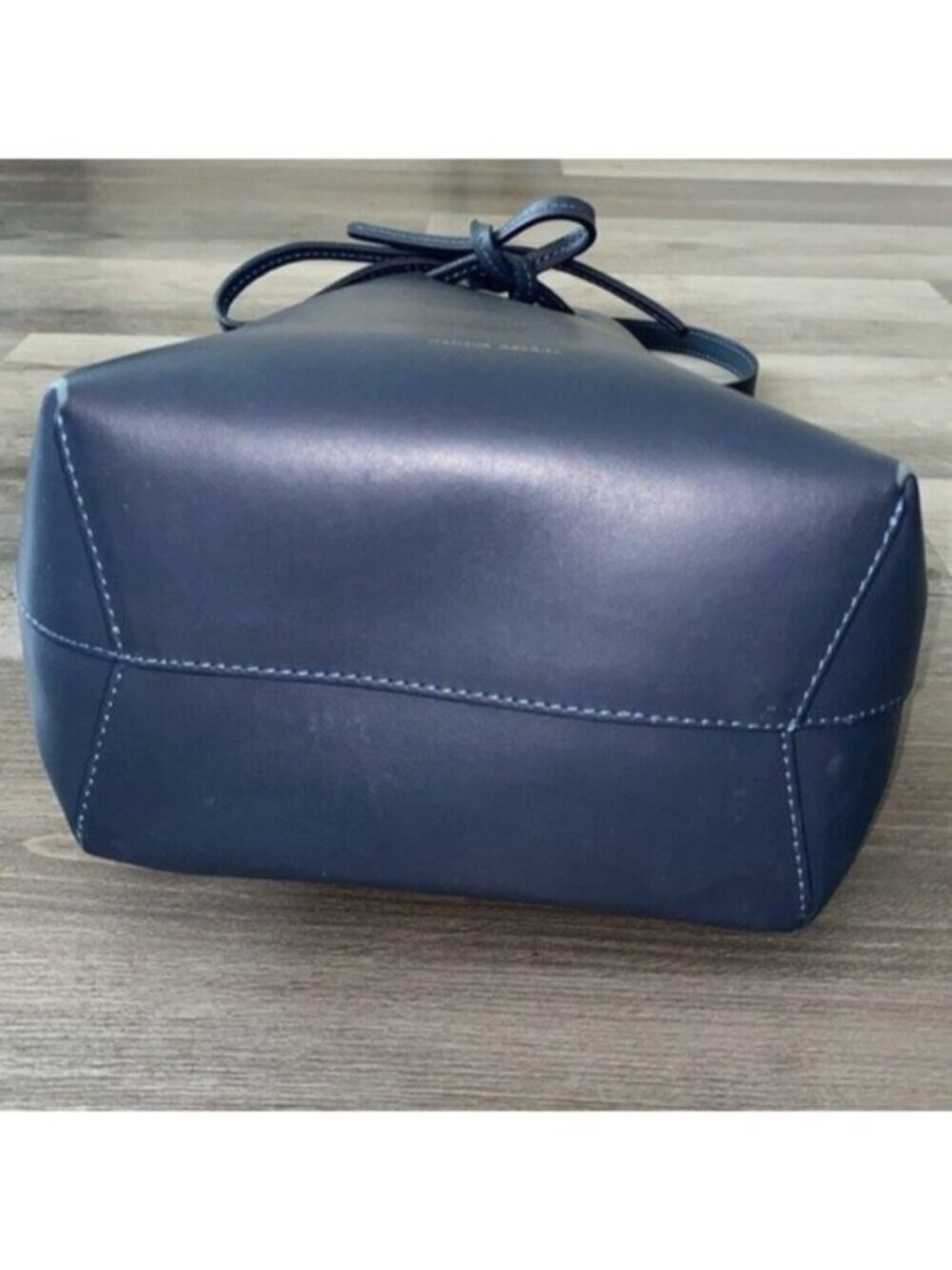 Mansur Gavriel Leather Bucket Bag Drawstring Navy Blue Gold Hardware Purse $695 - Picture 3 of 15